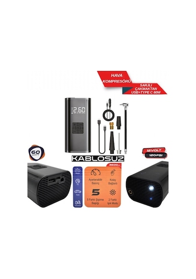 Carub Hava Kompresörü Şarjlı Kablosuz Dijital 12v 60w 120psı 3600mah Usb/type C Br2491330