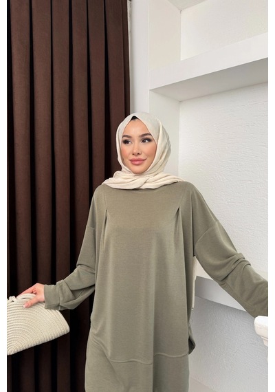 Mihran Butik Kalina Model İthal Pike Kumaş Cep Detaylı Kadın Takım Haki