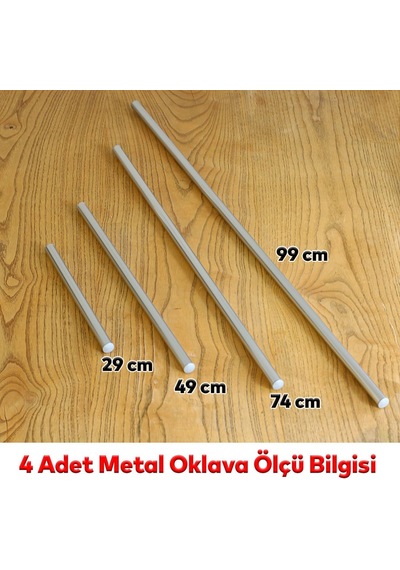 Badem10 Alüminyum Metal Oklava 4'lü Set Börek Hamur Yufka Açma Silindir Yuvarlak Uzun Kısa Mutfak Araç