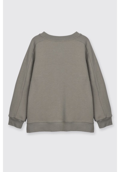 Panço Erkek Çocuk Yuvarlak Yaka Cepli Baskılı Parça Detaylı Antrasit Sweatshirt Gri
