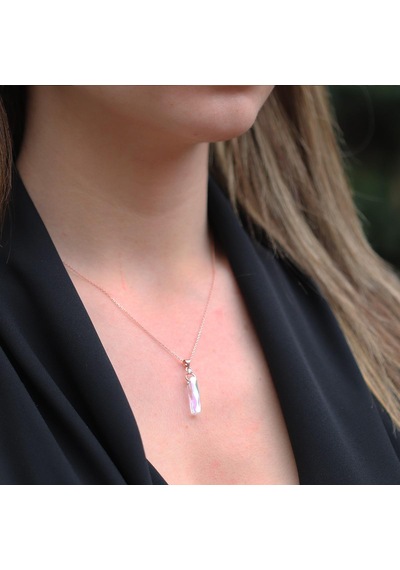 Mistik Topaz Taşlı Rose Gold Kaplama Cam Gümüş Kolye Gümüş