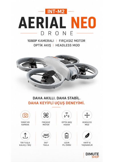 Int-m2 Aerial Neo Drone 1080p Kameralı Fırçasız Motor Optik Akış Headless Mod