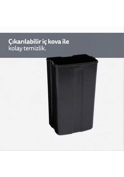 Ariane Metal Pedallı Antrasit 30 L Çöp Kutusu, Çıkarılabilir Kova, Poşet Sabitleme, Geniş Pedal Antrasit Gri