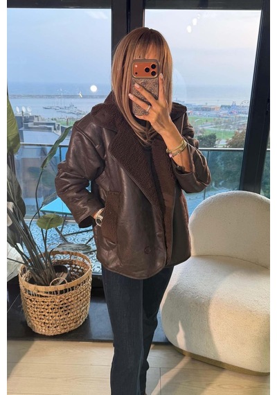 My Loore Kahve Düğmeli Süet Ceket Kahverengi Kahverengi
