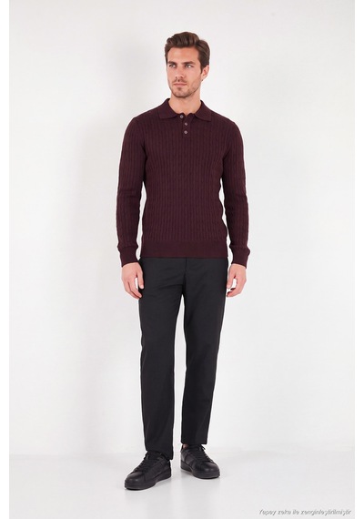 Buratti Örgü Desenli Pamuklu Düğmeli Uzun Kollu Polo Erkek Polo 7020353 Bordo Buratti Örgü Desenli Pamuklu Düğmeli Uzun Kollu Polo Erkek Polo 7020353 Bordo