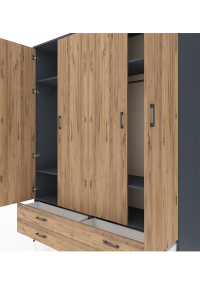 Hyperion Gardrop 6 Raflı 4 Çekmeceli 2 Askılı 176x44x221 Antrasit-çam Çam Hyperion Gardrop 6 Raflı 4 Çekmeceli 2 Askılı 176x44x221 Antrasit-çam Çam