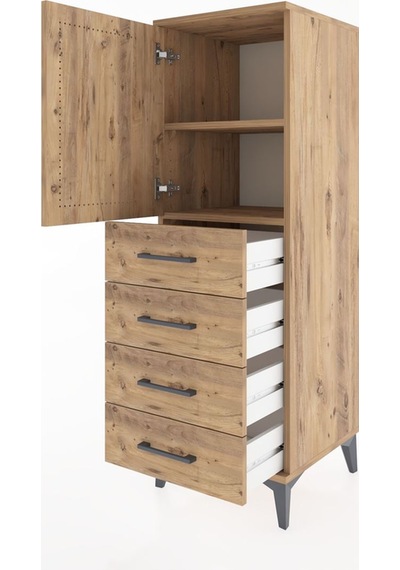 Hyperion Dolap 2 Raflı 4 Çekmeceli Tek Kapaklı 44x44x134 Çam-çam Çam