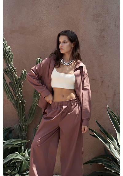 Mai Collection Mai Studios Co. Mirabella Açık Bordo Gömlek Pantolon Takım Acık Bordo