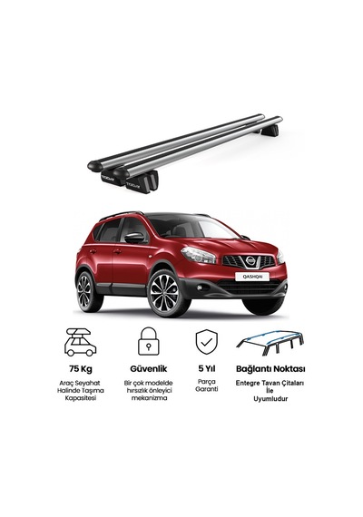 Pençe Nissan Qashqai J10 Ara Atkı 2007-2013 Uyumlu Gri Ara Atkı Port Bagaj Tavan Barı