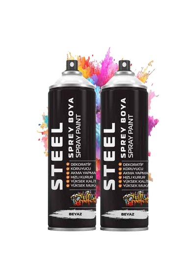 Beyaz Sprey Boya 200 Ml 2 Adet Hızlı Kuruyan Profesyonel Ahşap Plastik Demir Metal Cam Porselen Duvar Renkli Beyaz