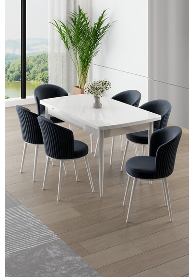 Canisa Asfel Serisi Mdf 77x130 Beyaz Yandan Açılabilir Mutfak Masası Takımı 6 Antrasit Sandalye Beyaz Masa Antrasit Sandalye Canisa Asfel Serisi Mdf 77x130 Beyaz Yandan Açılabilir Mutfak Masası Takımı 6 Antrasit Sandalye Beyaz Masa Antrasit Sandalye
