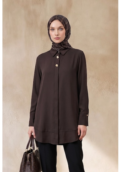 Armine Trend Gold Düğme Detaylı Klasik Yaka Uzun Tesettür Tunik 91 Cm Boy Kahverengi 26kt426 Armine Trend Gold Düğme Detaylı Klasik Yaka Uzun Tesettür Tunik 91 Cm Boy Kahverengi 26kt426