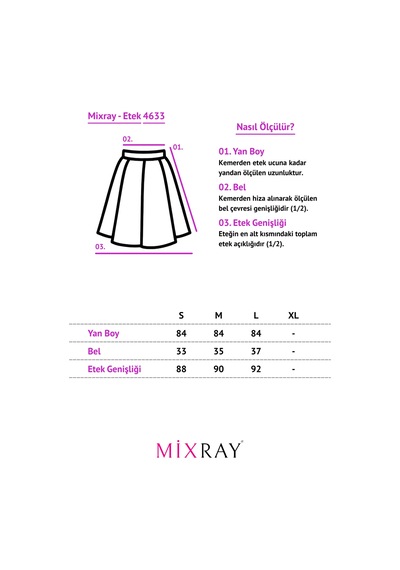 Mixray 4633 Kadın Yandan Cepli Parçalı Etek Taş