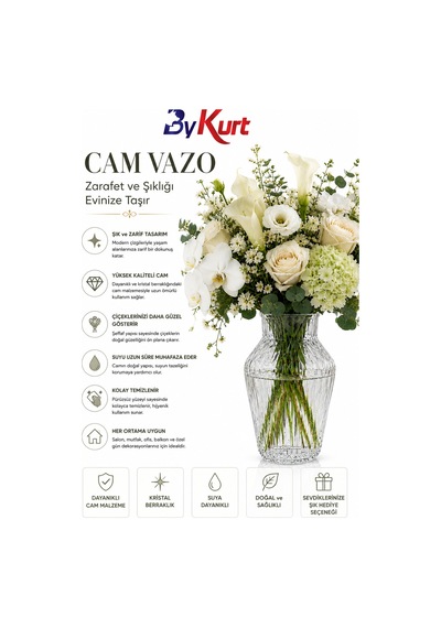 Şeffaf Cam Vazo Dekoratif Çiçek Vazosu Salon Masa Konsol Ofis Süsü