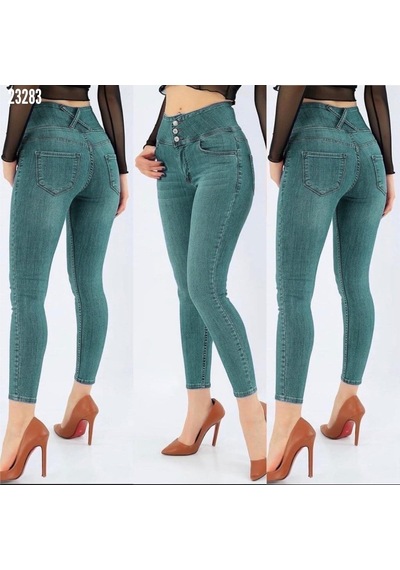 Yüksek Bel Likralı Jean Pantolon 90 Cm Yeşil