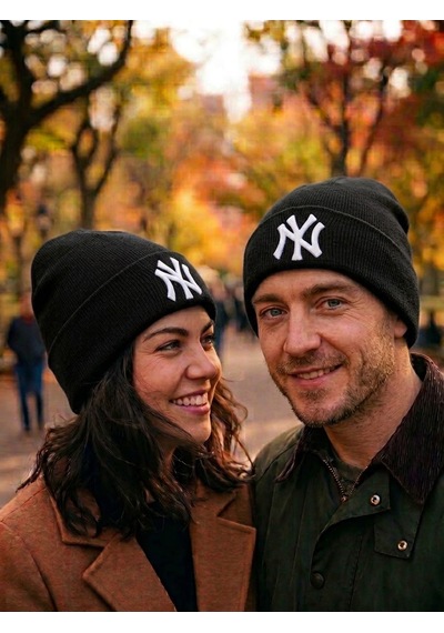 Hamze Ny New York Nakışlı Unisex Pamuklu Akrilik Kışlık Bere Siyah
