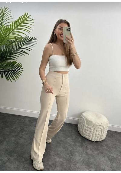 Açelya Zara Model Palazzo Pantolon Taş