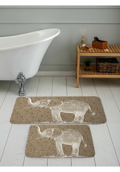 Rovigo Home Baskılı Kaymaz Taban 2 Li Banyo Paspas Takım Rvg5082-100X60-60X50 Çok Renkli