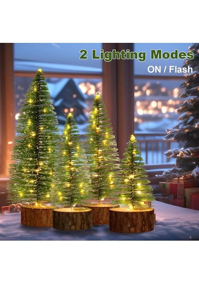 Yenigeldi Işıklı Kar Efektli Işıklı Ağacı Seti 4'lü Mini Çam Ağaçları 25-20-15-10 Cm + Led Işık, Ye Diğer