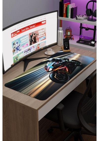 Motorsiklet Kaymaz Dikişli Kauçuk Oyuncu Mousepad V2 - 90x40 Xxl Gaming Mouse Pad Fare Altlığı