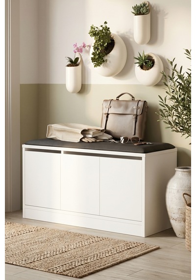 Yurudesign More Puflu Ayakkabılık 3 Kapaklı Dolap 90Cm Beyaz Mr2- Beyaz