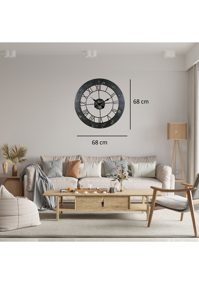Eskitme Rustic Elegance 68 Cm Duvar Saati Siyah