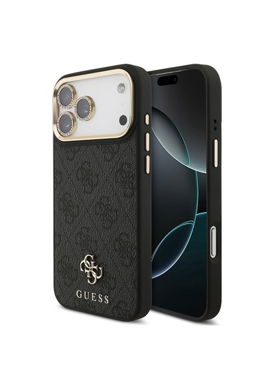 Apple Uyumlu iPhone 17 Pro Max Guess Lisanslı 4g Yazı Logolu Kılıf&ekran&lens Koruyucu 3in1 Aksesuar Seti Siyah Siyah