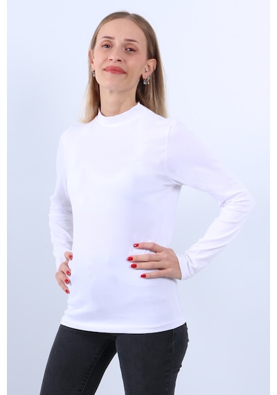 Kadın Balıkçı Yaka Uzun Kollu Body Beyaz