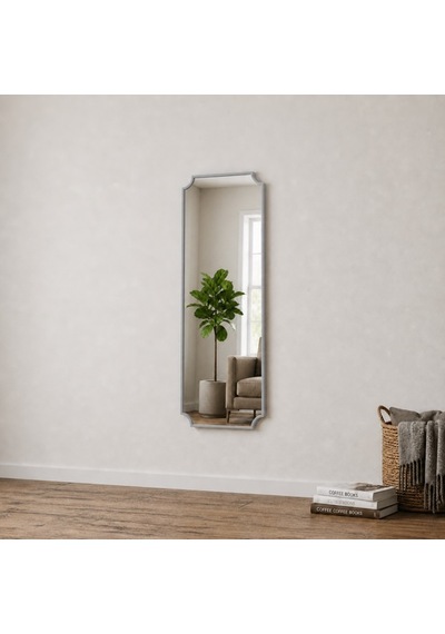 Modern Boy Aynası 40x120 Cm Minimalist Çerçeveli Dekoratif Duvar Aynası 2026 Trend Gümüş