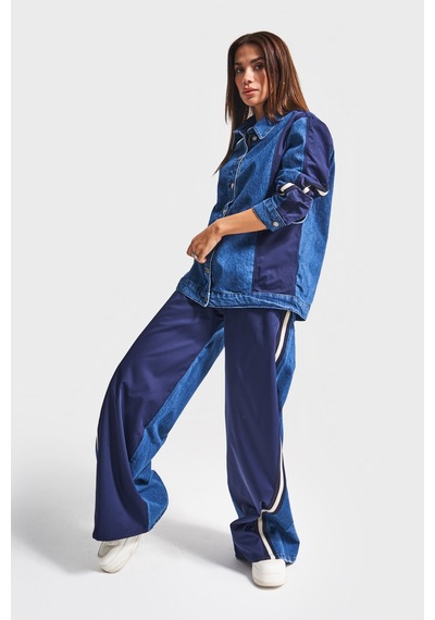 it's basic Kadın Kot Rengi 1w5-5 Oversize Parçalı Kumaş Özel Tasarım Denim Ceket