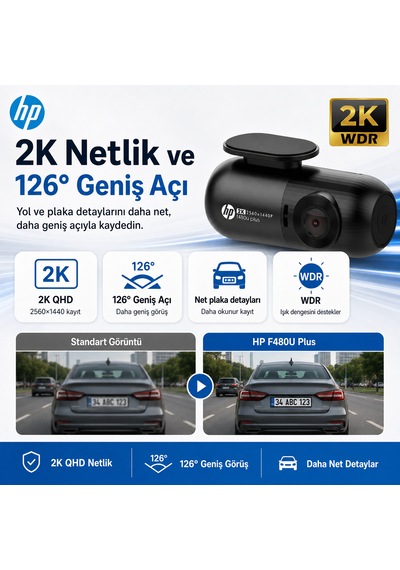 Hp F480u Plus 2k Wdr, Hd Araçiçi Kamera, G Sensörlü, Wi-fi Destekli Resmi Distribütör li