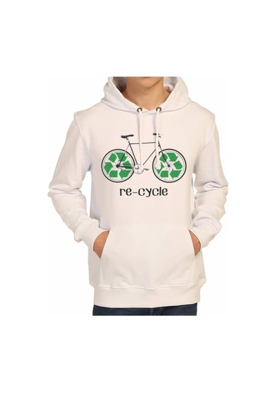 Bant Giyim - Re-Cycle Beyaz Kapşonlu Erkek Sweatshirt Hoodie