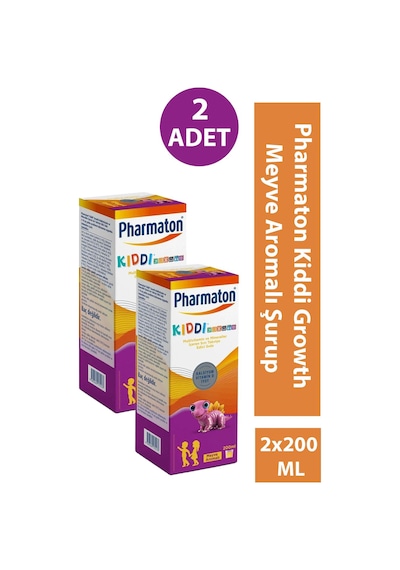Pharmaton Kiddi Growth Kalsiyum Vitamin D İyot İçeren Takviye Edici Gıda Meyve Aromalı Şurup 2 x 200 ML