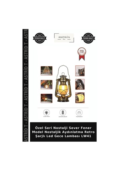 Özel Seri Nostalji Sever Fener Model Nostaljik Aydınlatma Retro Şarjlı Led Gece Lambası Lw41 Koyu Ahşap