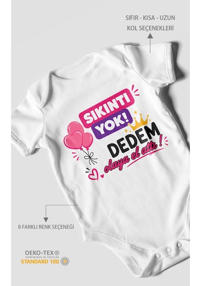 Morivokids Sıkıntı Yok Dedem Konuya El Attı Kısa Kollu Bebek Body %100 Pamuk Beyaz