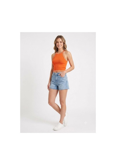 Onno Style Women Kolsuz Askılı Halter Yaka Triko Kadın Bluz Turuncu