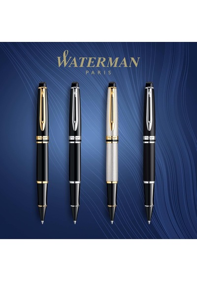 Waterman Expert Paslanmaz Çelik Altın Tasarımlı Roller Kalem, İnc Çok Renkli