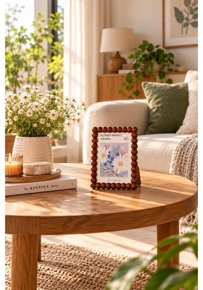 Atbyhome Akasya Ahşap Boncuk Çerçeve 15x20 Cm - Top Boncuklu Masa Üstü Fotoğraf Çerçevesi Ve Sanat Tablosu