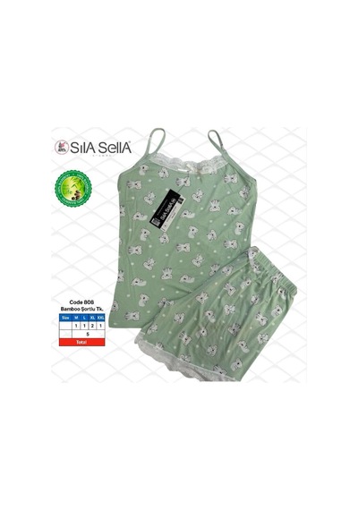 Belpa Sıla Sella Bamboo Kadın Şortlu Pijama Takımı Askılı Dantel Detaylı Haki
