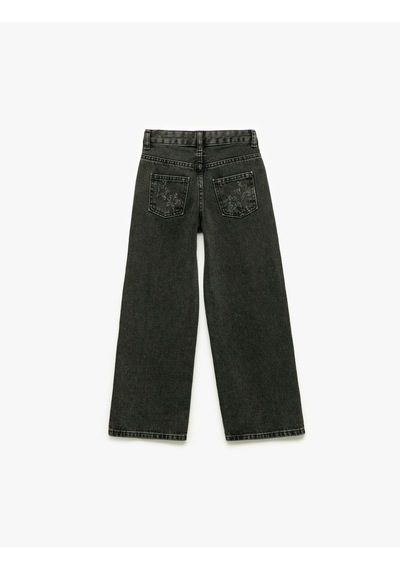 Koton Yıldız Desenli Pamuklu Denim Pantolon Siyah 7wkg40010ad