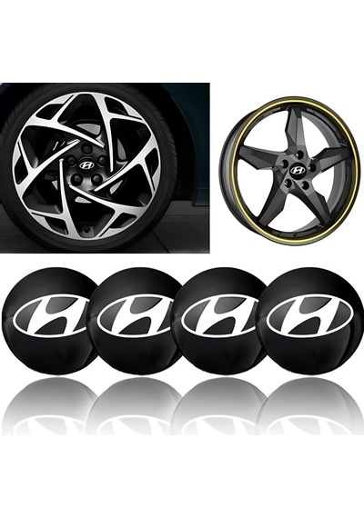 Hyundai Jant Göbeği Arması Alüminyum Jant Göbek Sticker 4'lü Set