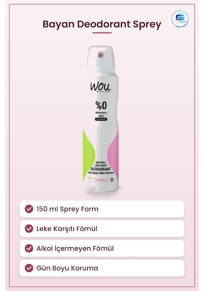 Deodorant Bayan 150 Ml Sprey Leke Karşıtı Gün Boyu Koruma Alkol İ