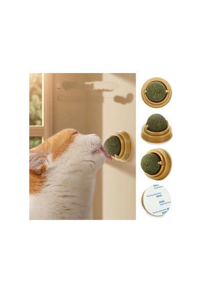 Duvara Yapışan Dönen Kedi Nanesi Cat Mint Oyun Topu Doğal Catnipli Kedi Oyuncağı-9046448558711
