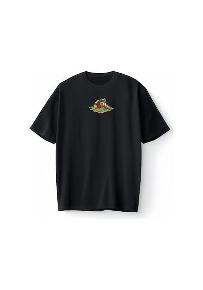 Bumeta Rubik Zeka Küpü Erimiş Kombinasyon Oversize Unisex Tişört T-shirt Siyah
