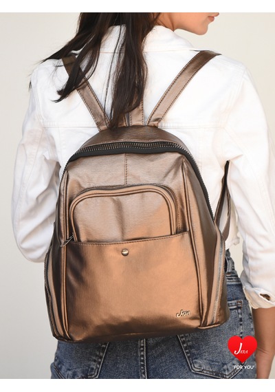 Jara Bag Freya Kadın Sırt Çantası Şık, Yumuşak Dokulu Ve 5 Bölmeli Bakır