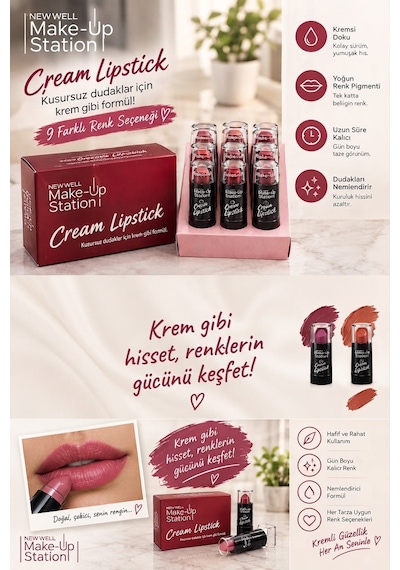 New Well Ruj Make Up Station Cream Lipstick Renk Kod 5-6-7 567
