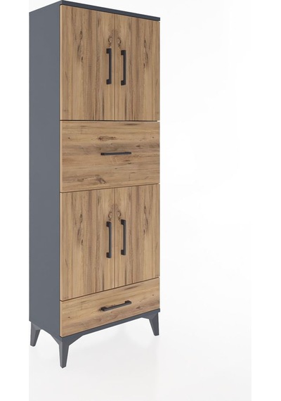 Arges Dolap 4 Raflı 2 Çekmeceli 4 Kapaklı 60x30x163 Antrasit-çam Antrasit
