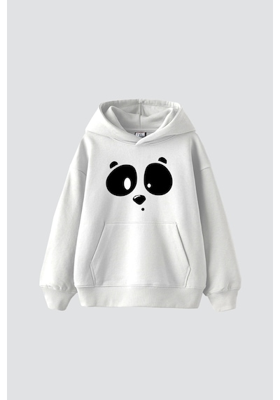 Tarzsokak Beyaz Pand Baskılı Oversize Unisex Premium Beyaz