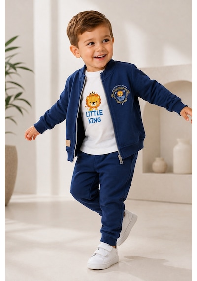 Mnk Baby & Kids Erkek Bebek Küçük Aslan Hırkalı 3lü Takım M00855 Lacivert