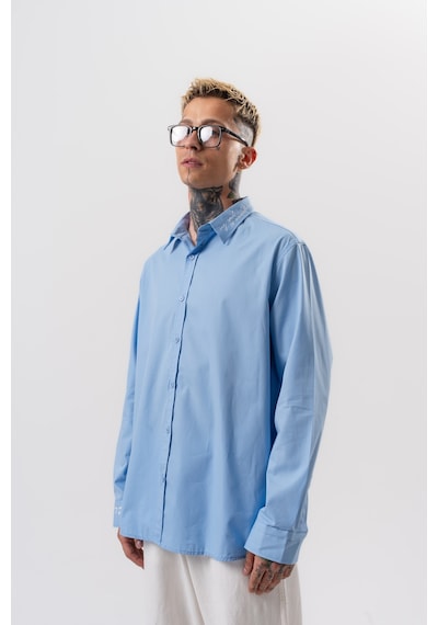 Respire Erkek Nakış Detaylı Poplin Oversize Gömlek Bebe Mavi
